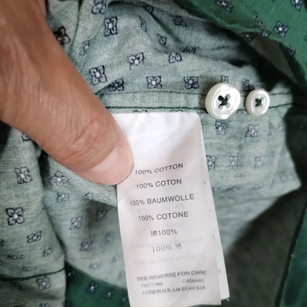 J Crew‎ Men's Large Shirt Green Mini Floral Long Sleeve Casual Button Down Geo